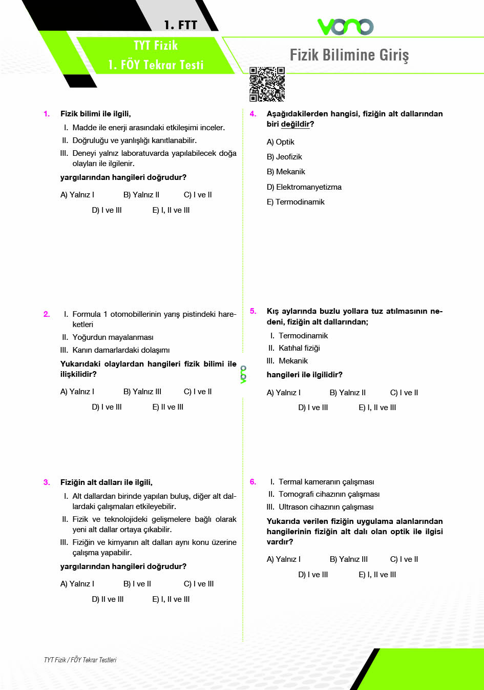 TYT FİZİK FÖY TEKRAR TESTLERI
